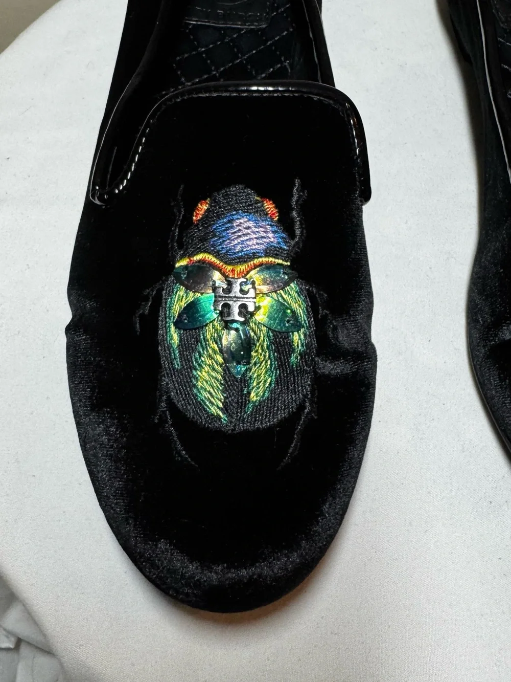 Tory Burch - Easton Black Velvet Embroidered Slip-On Loafers - 8.5